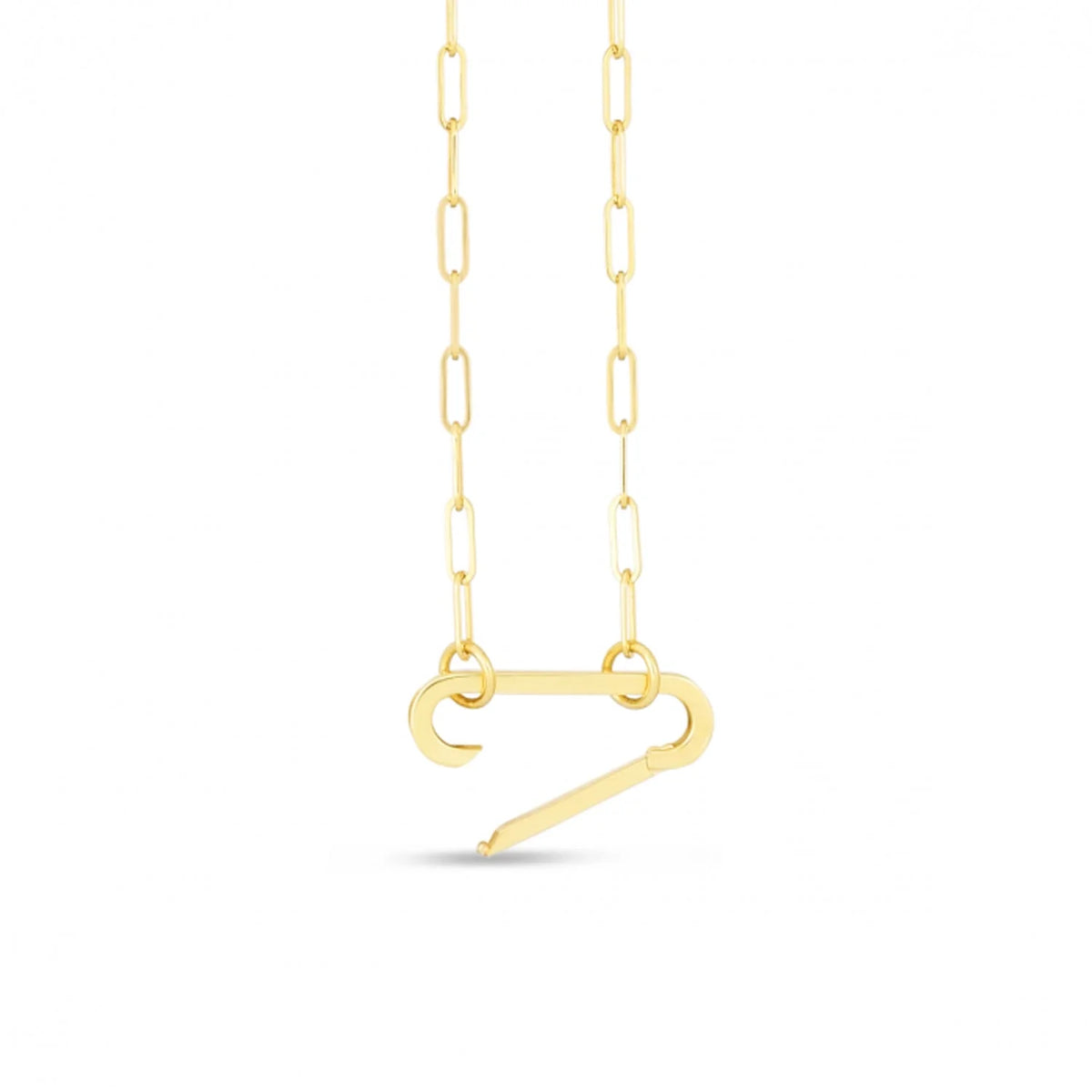 14K Yellow Gold Elongated Link Paperclip Necklace with Push-lock Clasp - 18" R41280