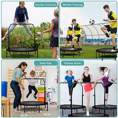 40"/48" Foldable Mini Trampoline with Adjustable Handle Resistance Bands S39551