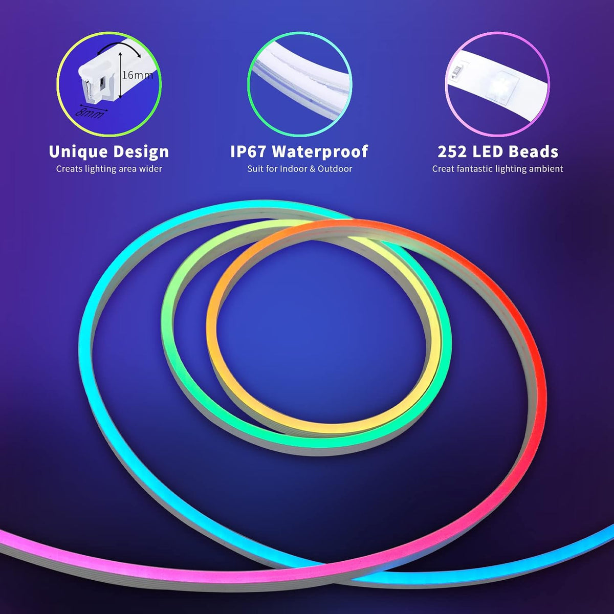 10FT LED Neon Rope Lights, 16 Million Colors, Pack of 2 F245249