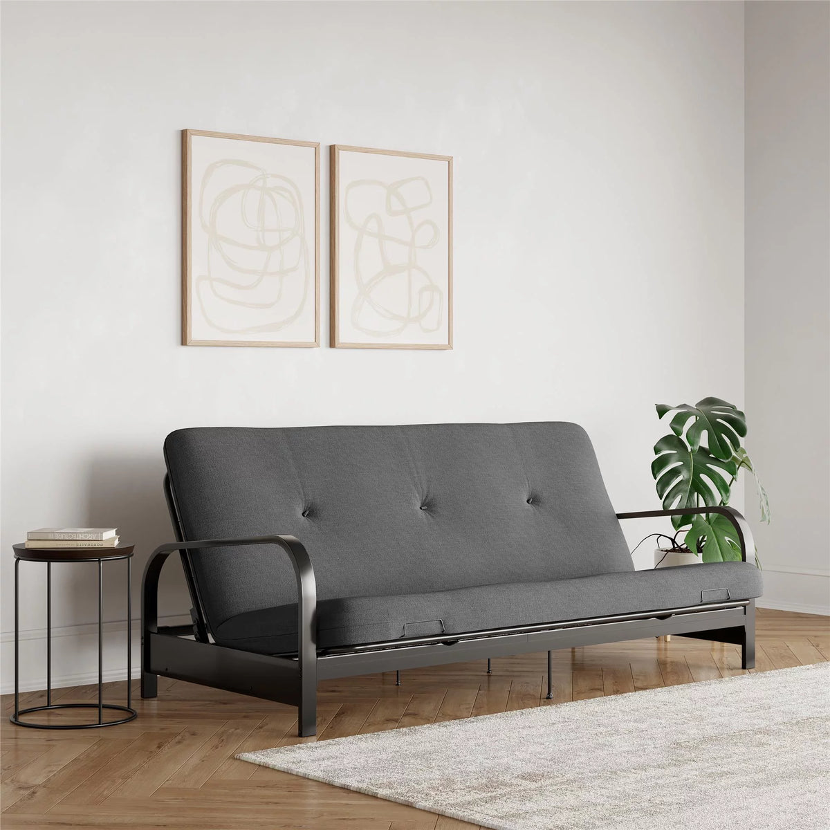 6-Inch Futon Mattress with Tufted Cover, Full, Black Linen H82564