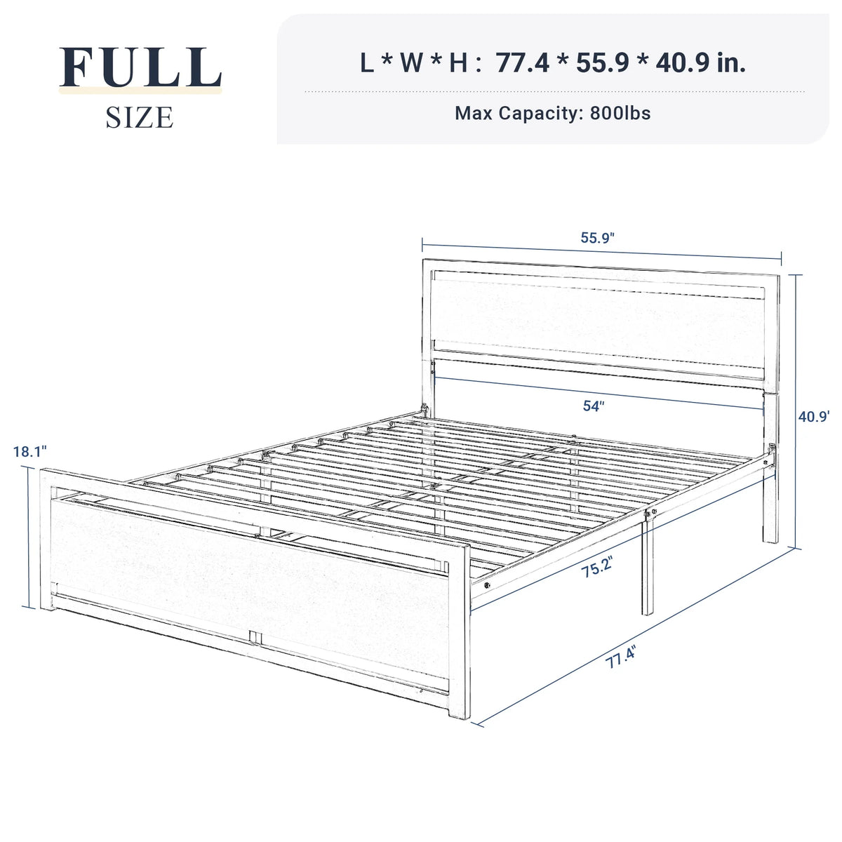 Queen Size Metal Platform Bed Frame with Wooden Headboard Footboard O31391