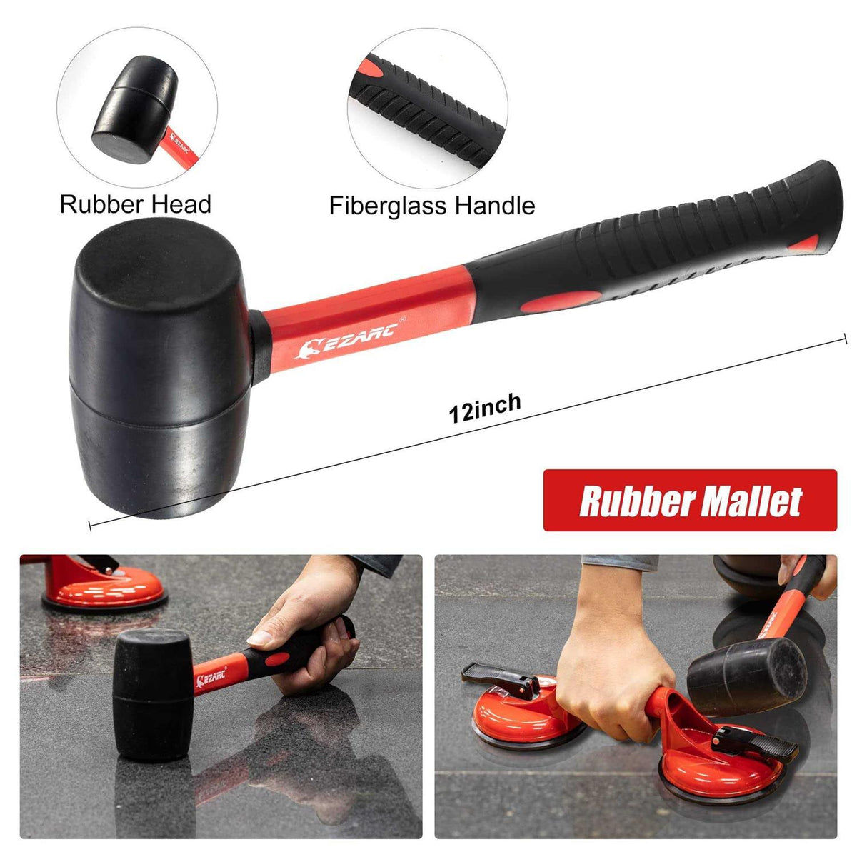 Floor Gap Fixer Tool with Double Aluminum Suction Cup, Rubber Mallet and Foam O810