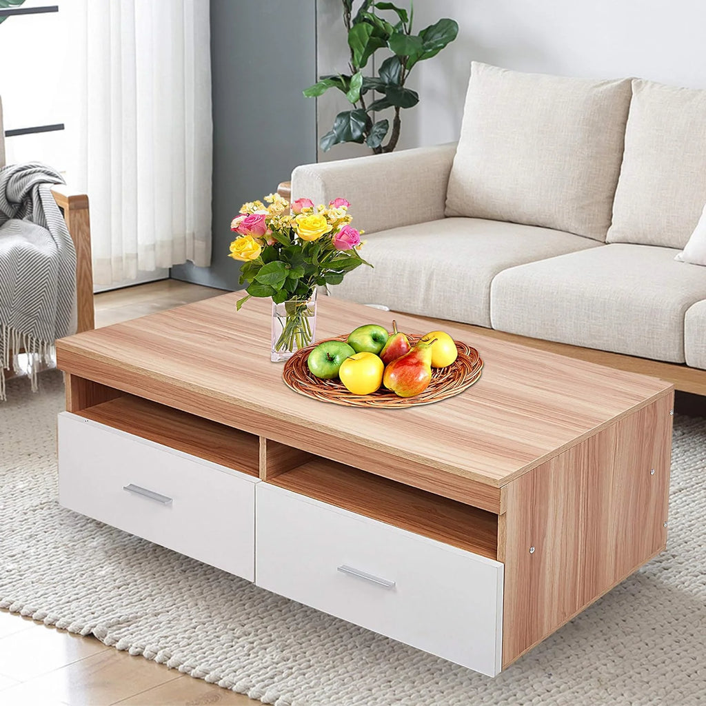 Wood Coffee Table with 2 Bin Drawers and Compartments A807256