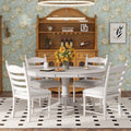 White 5 Piece Round Extendable Dining Table Set with 4 Upholstered Chairs P3752