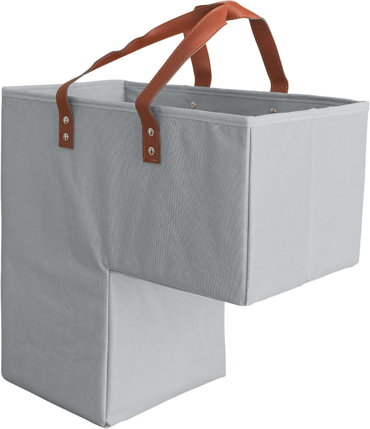 Beige Staircase Baskets with Leather Handles, Pack of 2 L120547