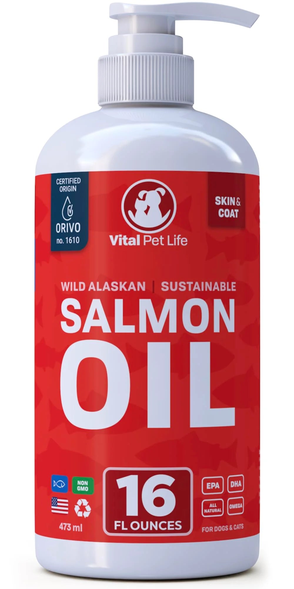 Salmon Oil for Dogs & Cats, Omega 3 Liquid Food Supplement, 16 oz C63281