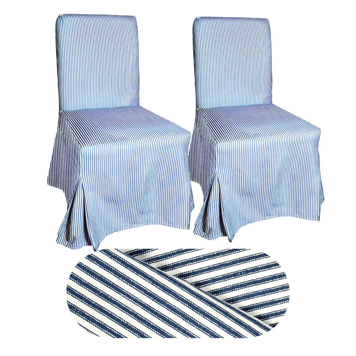 100% Cotton Navy Blue Ticking Stripe Dining Chair Cover Set of 2 J93396