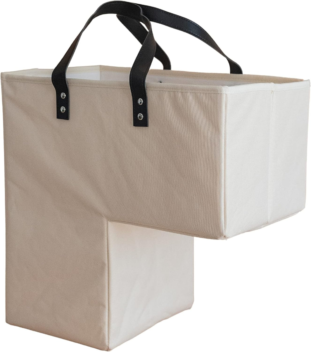 Beige Staircase Baskets with Leather Handles, Pack of 2 L120547