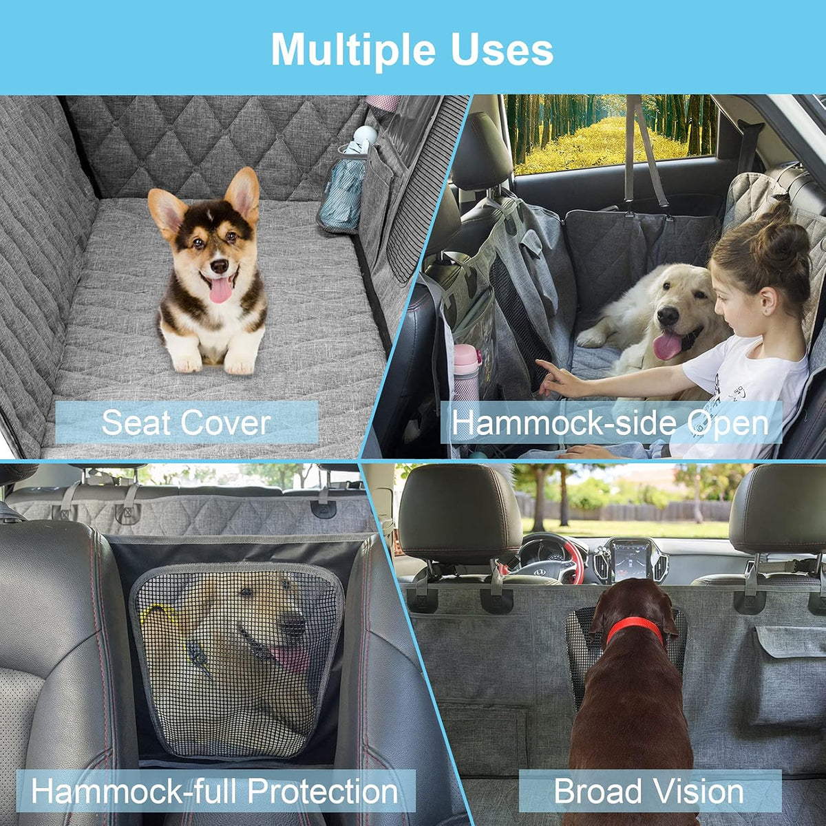 Gray Waterproof Dog Car Seat Cover with Mesh Window G20821