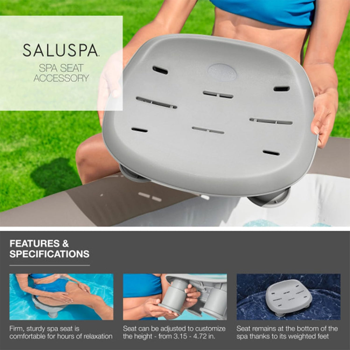 Gray Inflatable Round Hot Tub with Cover & 4 Non-Slip Pool Spa Seat X587