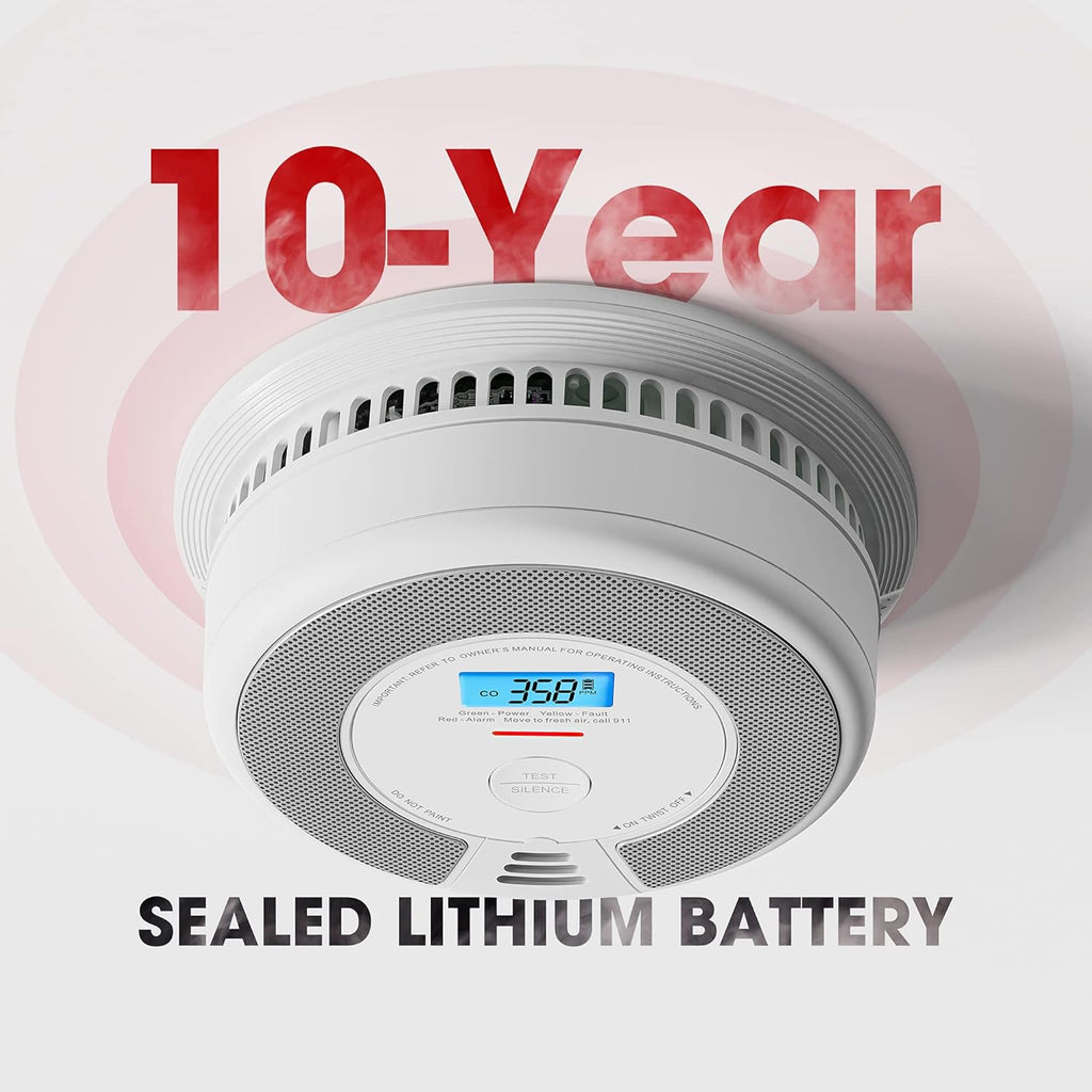 Wireless Interconnected Combination Smoke and Carbon Monoxide Detector with LCD Display, 10-Year Battery, Pack of 3 L289047