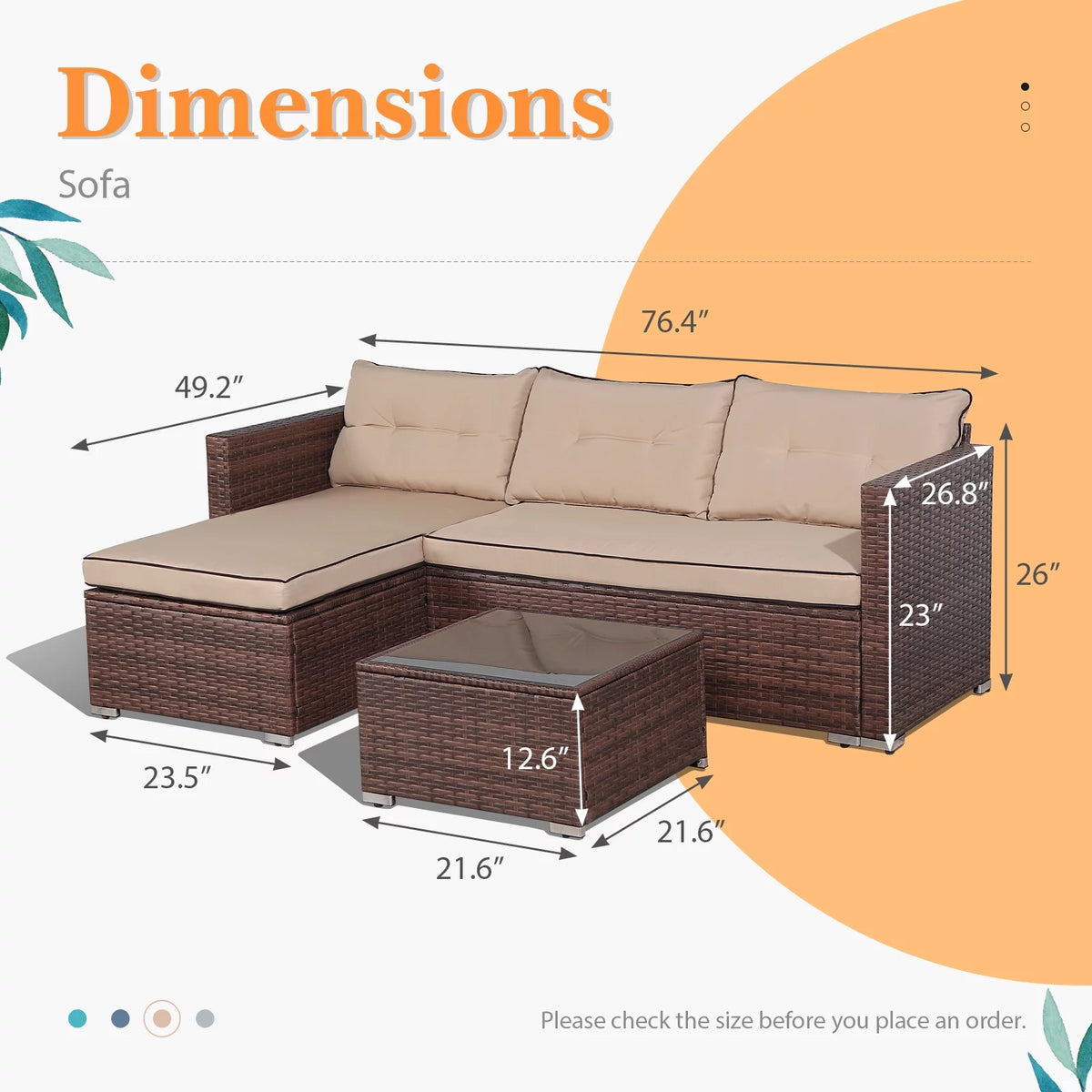 5-Piece Grey Rattan Outdoor Sectional Sofa Set with Glass Coffee Table Q946704