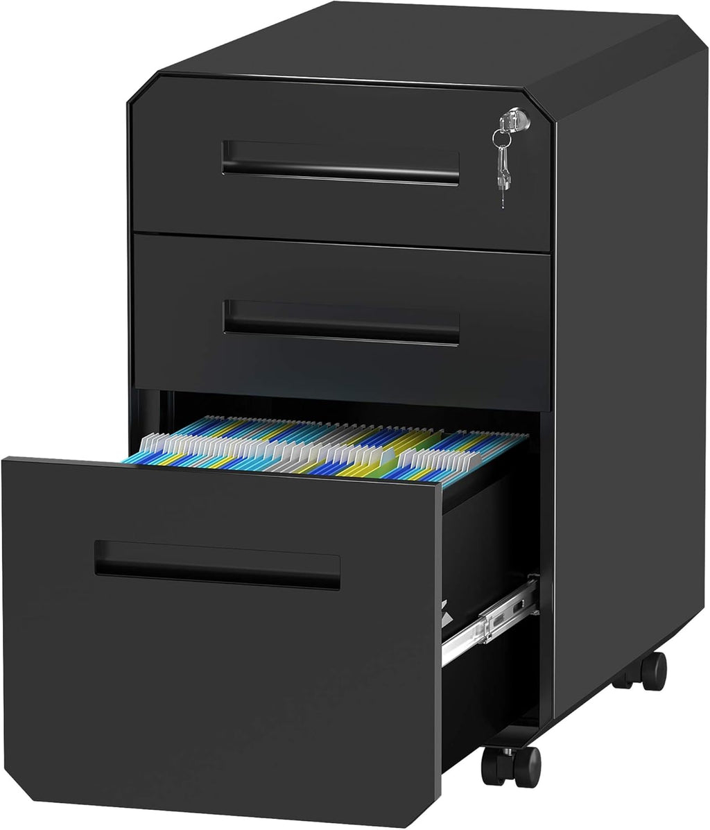 Black 3-Drawer Metal Filing Cabinet with Lock G369651