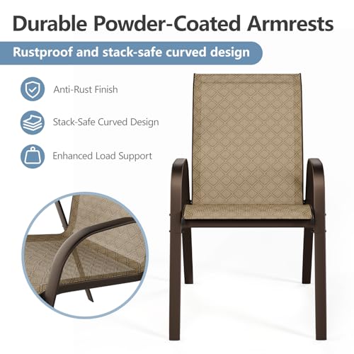 Beige Set of 4 Stackable Patio Dining Chairs with Metal Frame M9257