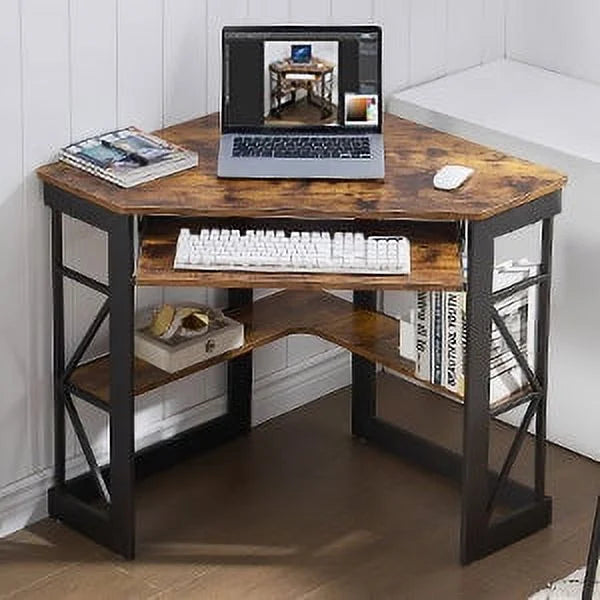 Corner Computer Desk & Chair Set, Adjustable Height Ergonomic Office Chair with Keyboard Tray and Storage Shelf X797529