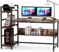 Rustic Brown Computer Desk with Storage Shelves Y9420