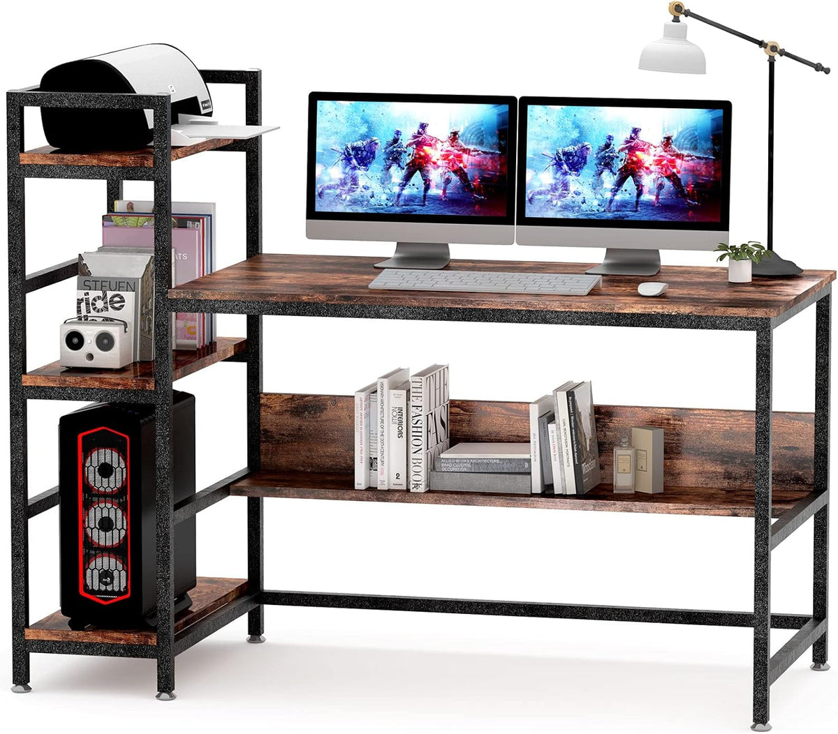 Rustic Brown Computer Desk with Storage Shelves Y9420
