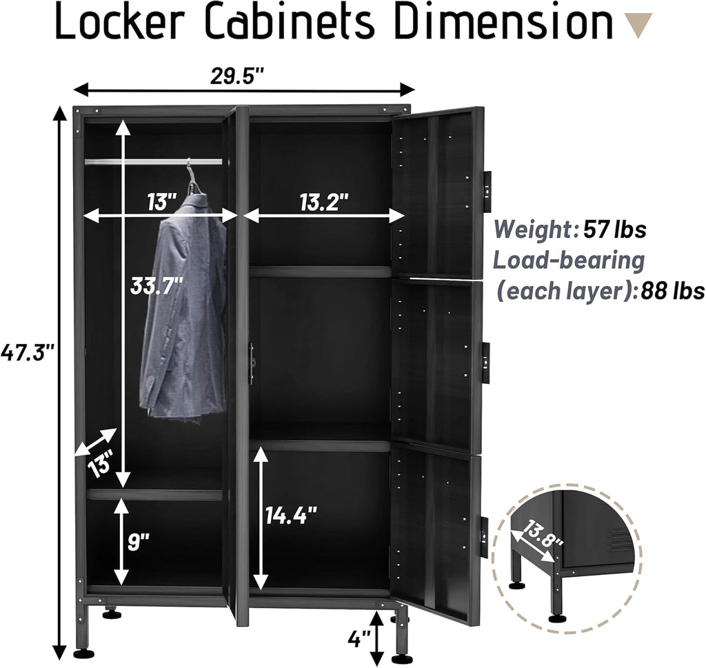 4 Door Lockable Black Metal Storage Cabinet with Shelves P1421