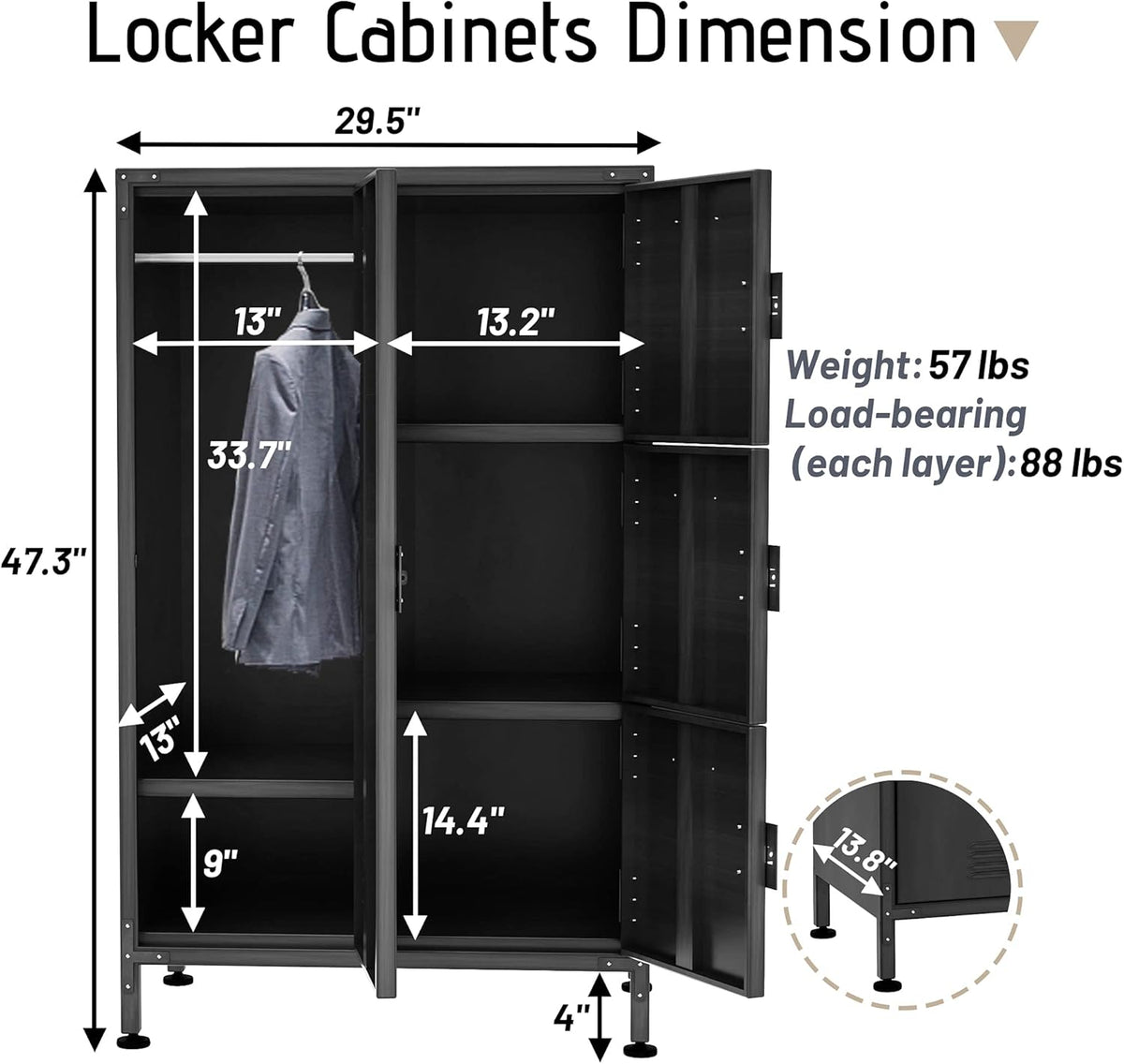 4 Door Lockable Black Metal Storage Cabinet with Shelves P1421