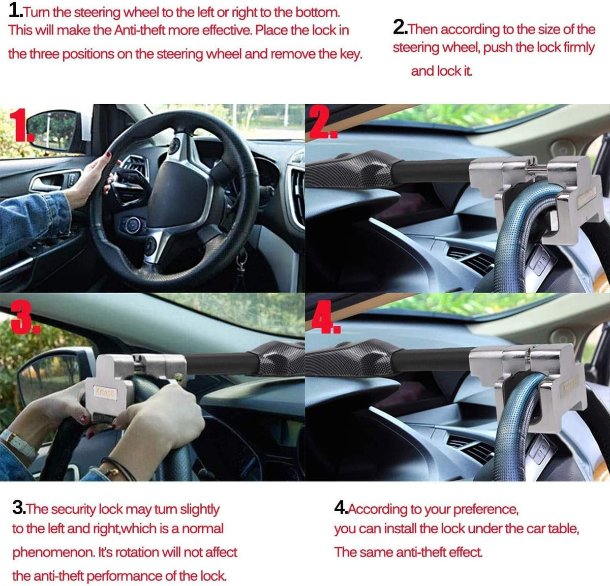 Retractable Steering Wheel Lock with Alarm T7970