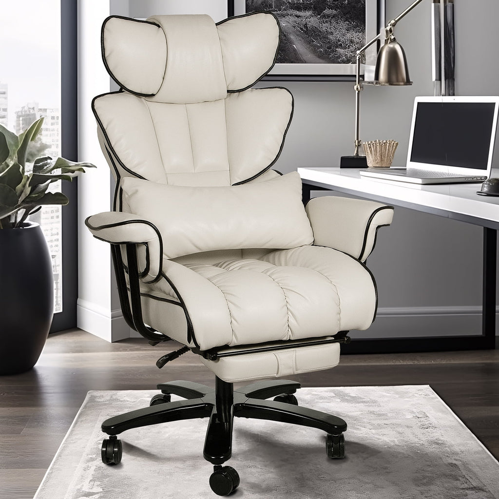 Big and Tall Ergonomic PU Leather Reclining Office Chair with Footrest B2725