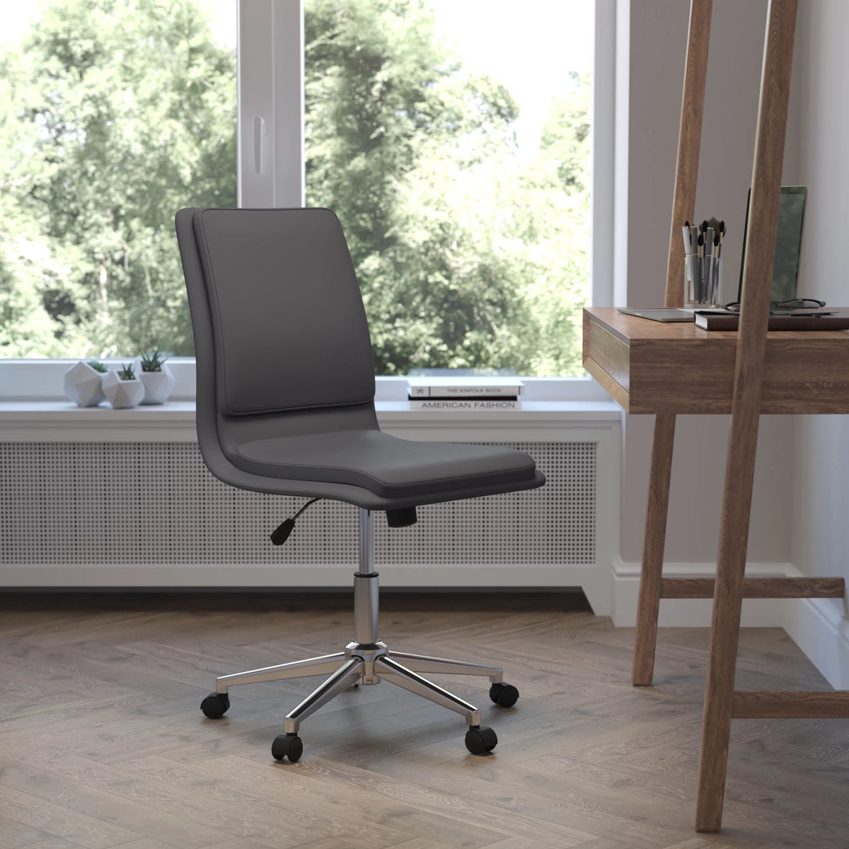 Gray Mid-Back Armless Swivel Task Office Chair W1498