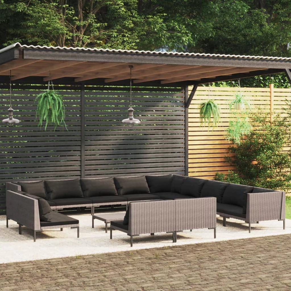 14 Piece Patio Lounge Set with Cushions Poly Rattan Dark Gray A102791