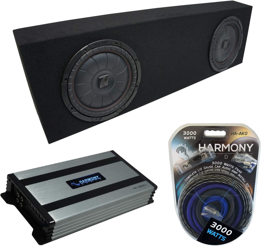 Dual 10 Black Sub Box Enclosure & Amp D168