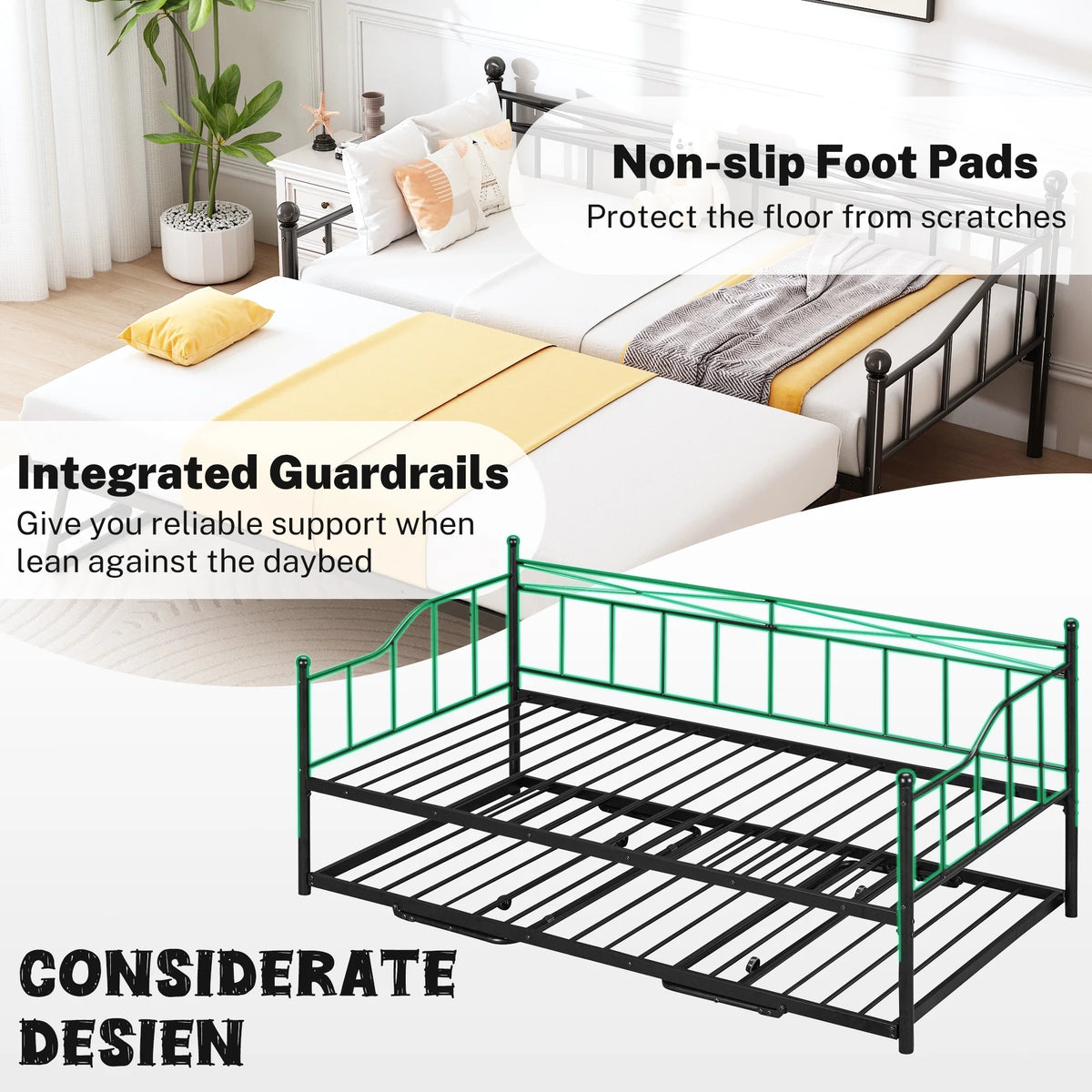 Black Twin Size Metal Daybed with Trundle J351377