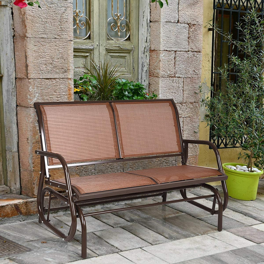 Brown Steel 48 Inch 2 Person Swing Glider Chair Y218412