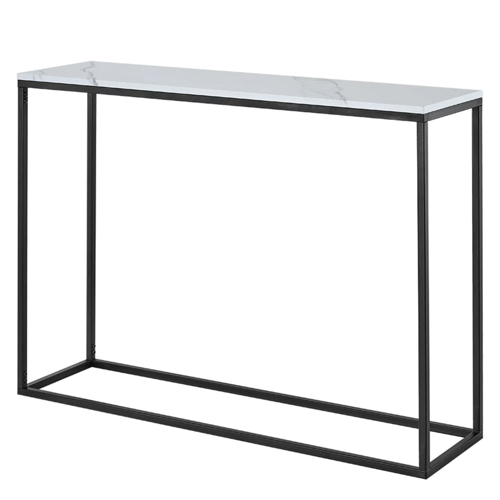 Modern Console Table with White Marble Top and Black Metal Legs H176