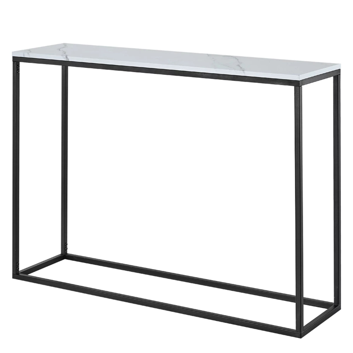 Modern Console Table with White Marble Top and Black Metal Legs H176