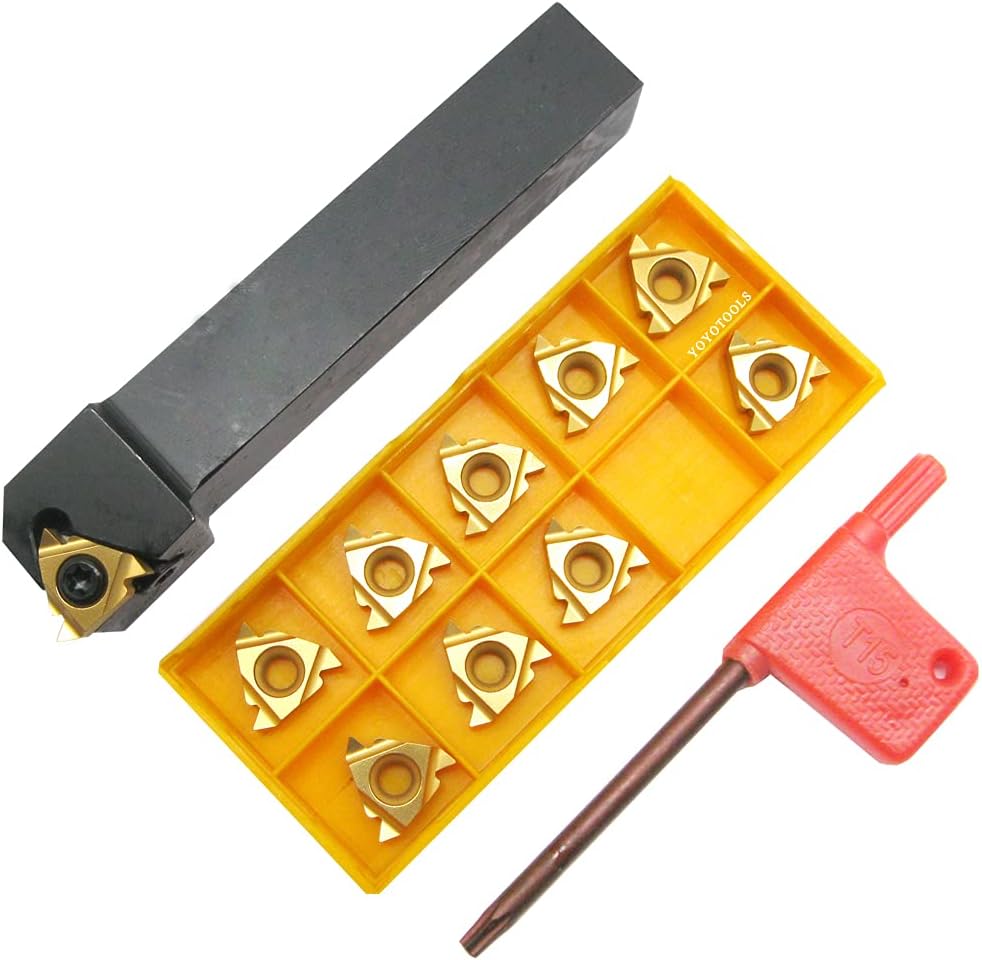 10PCS 16ER AG60 Indexable Carbide Threading Insert Blade with External Threading Turning Tool Holder W65397