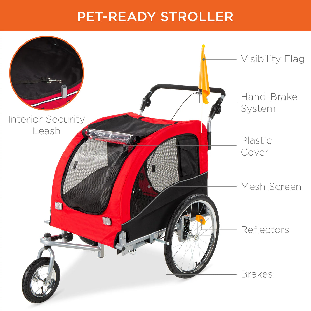 2-in-1 Dog Bike Trailer Pet Stroller Bicycle Carrier D2927