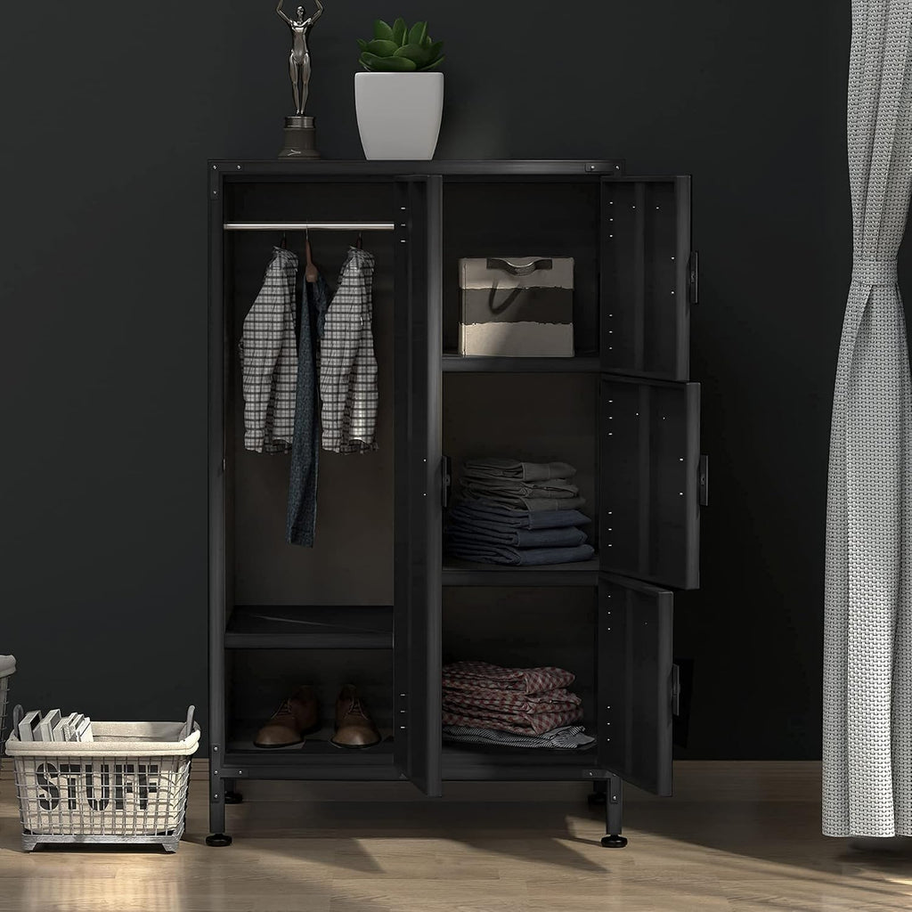 4 Door Lockable Black Metal Storage Cabinet with Shelves P1421