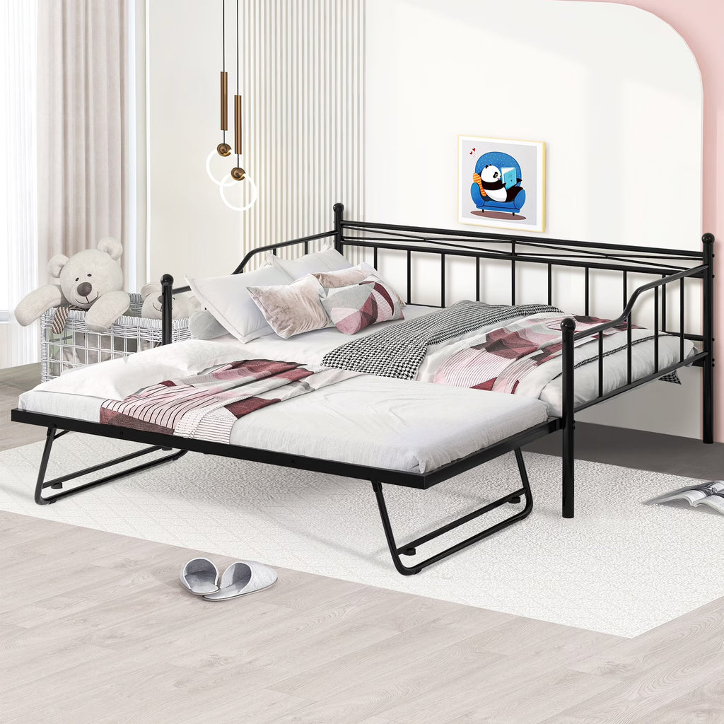 Black Twin Size Metal Daybed with Trundle J351377