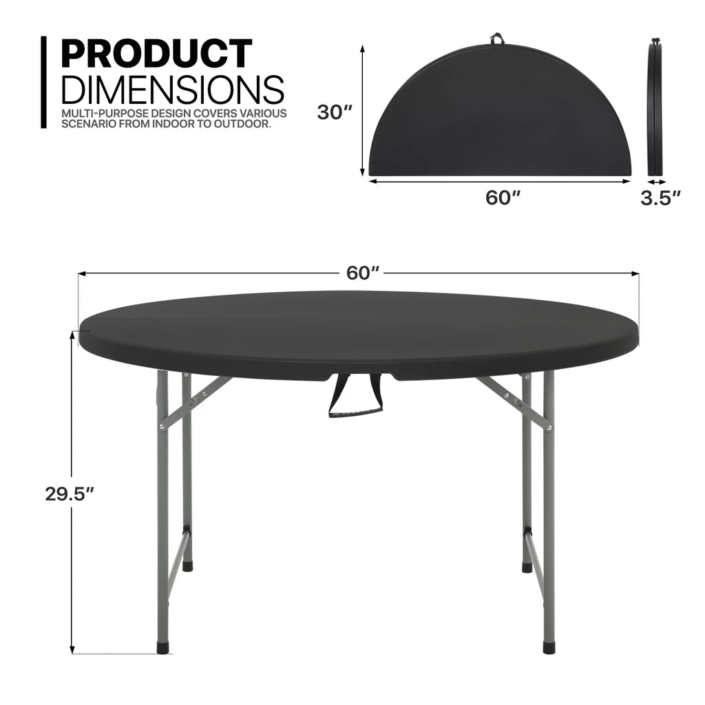 5 Ft Foldable Plastic Card Table and Chair Set, Black T55690