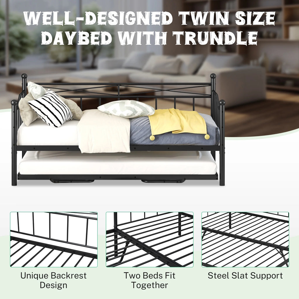 Black Twin Size Metal Daybed with Trundle J351377