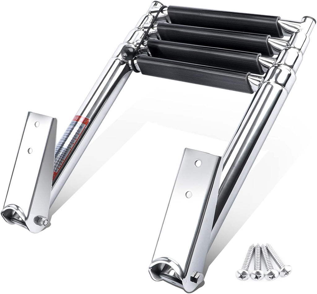Telescopic 4 Step Stainless Steel Boat Ladder, 900 Pound Capacity, Pack of 2 W92283