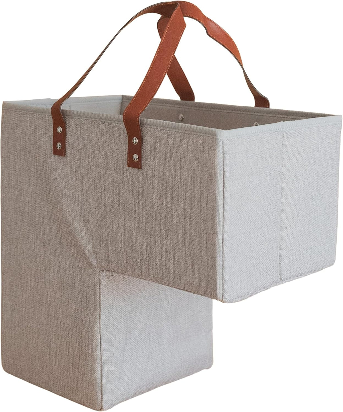 Beige Staircase Baskets with Leather Handles, Pack of 2 L120547