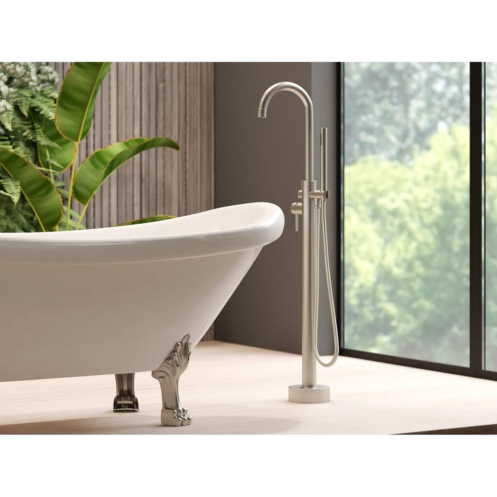 Brushed Nickel Single Handle Floor Mounted Freestanding Tub Filler C599572