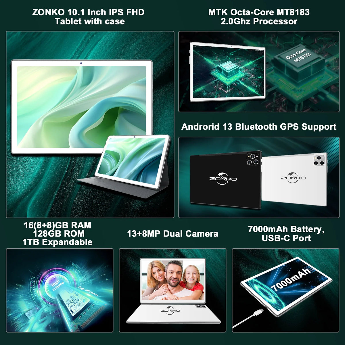 10 Inch Android 13.0 Tablet, 128GB ROM+16GB RAM, Octa-Core, FHD Display Q4492