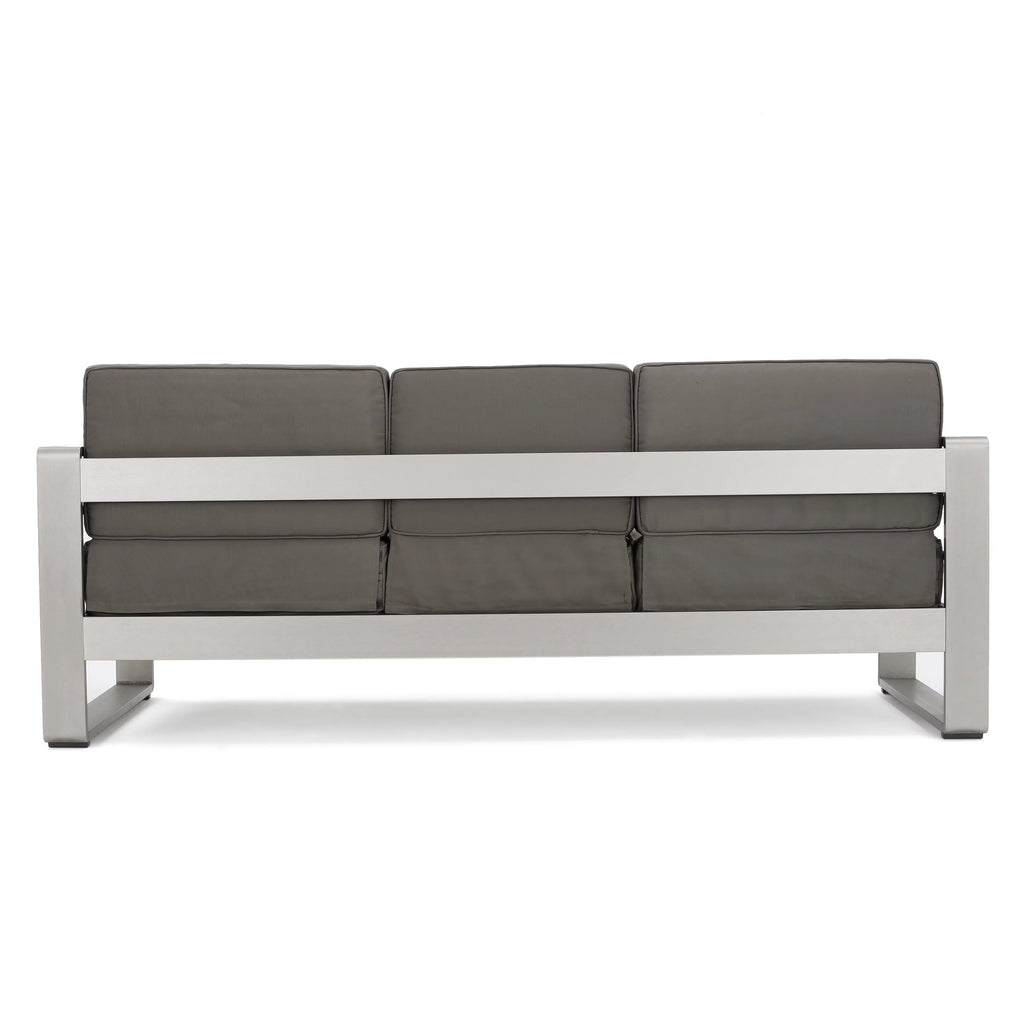 Light Gray and Gray 7 Seater Aluminum Chat Set with Fire Pit Q525787