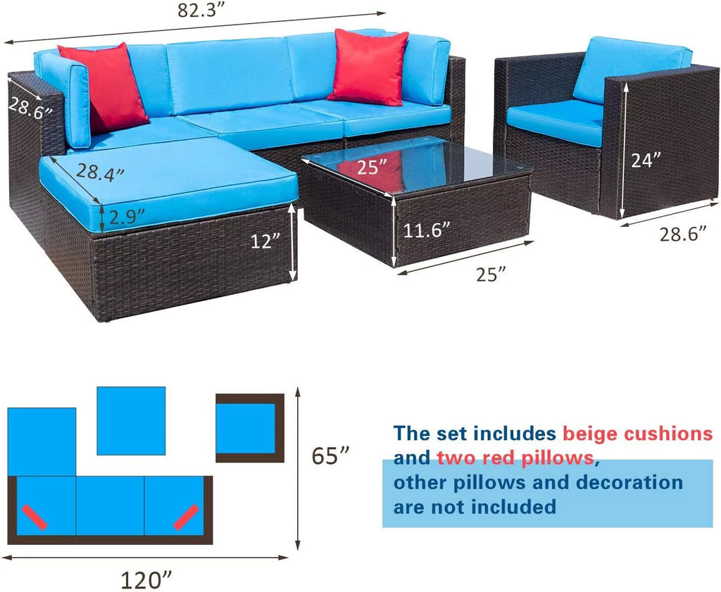 6 Pieces Patio Furniture Set with Cushion and Table E197