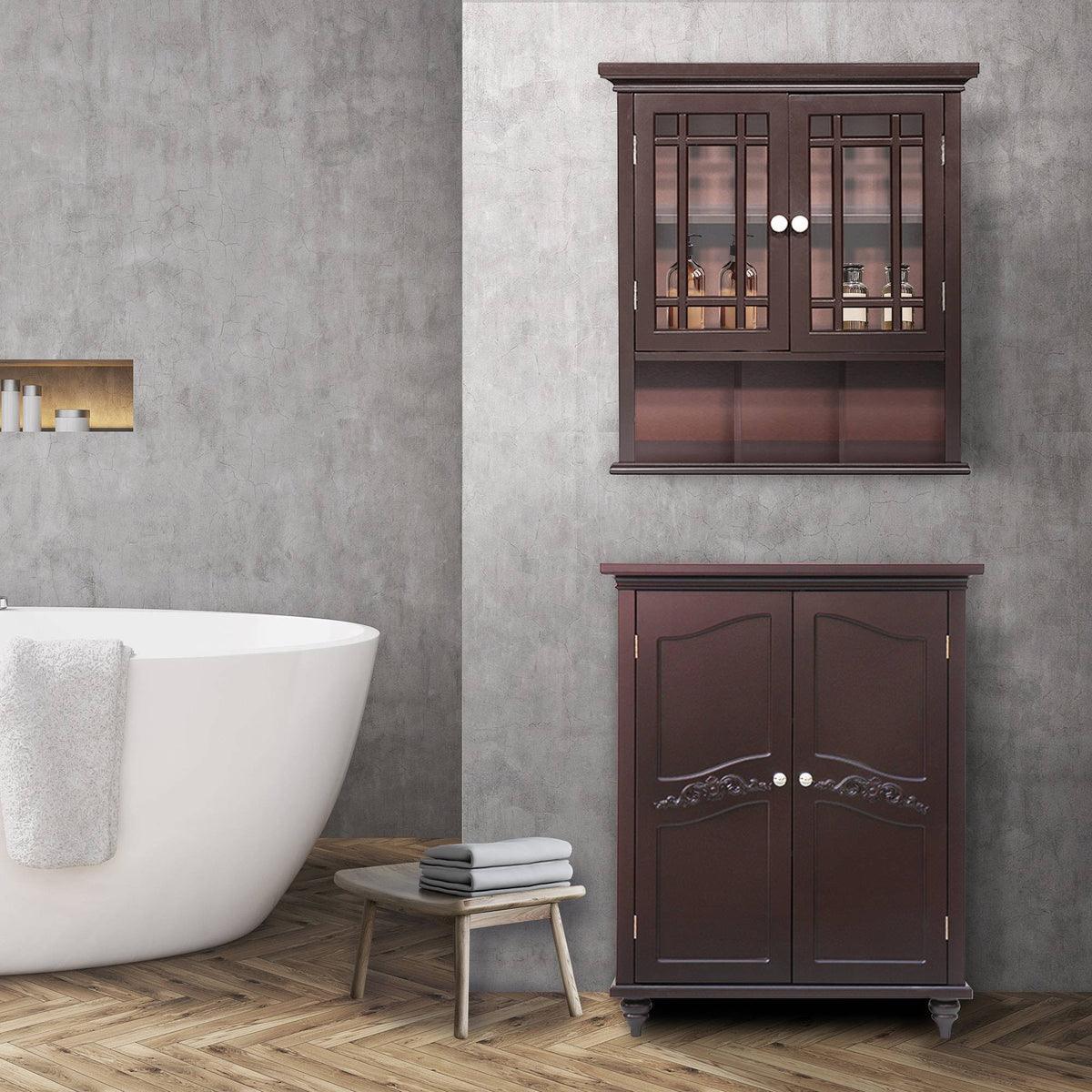 Dark Espresso Wall Cabinet with 2 Doors U735249