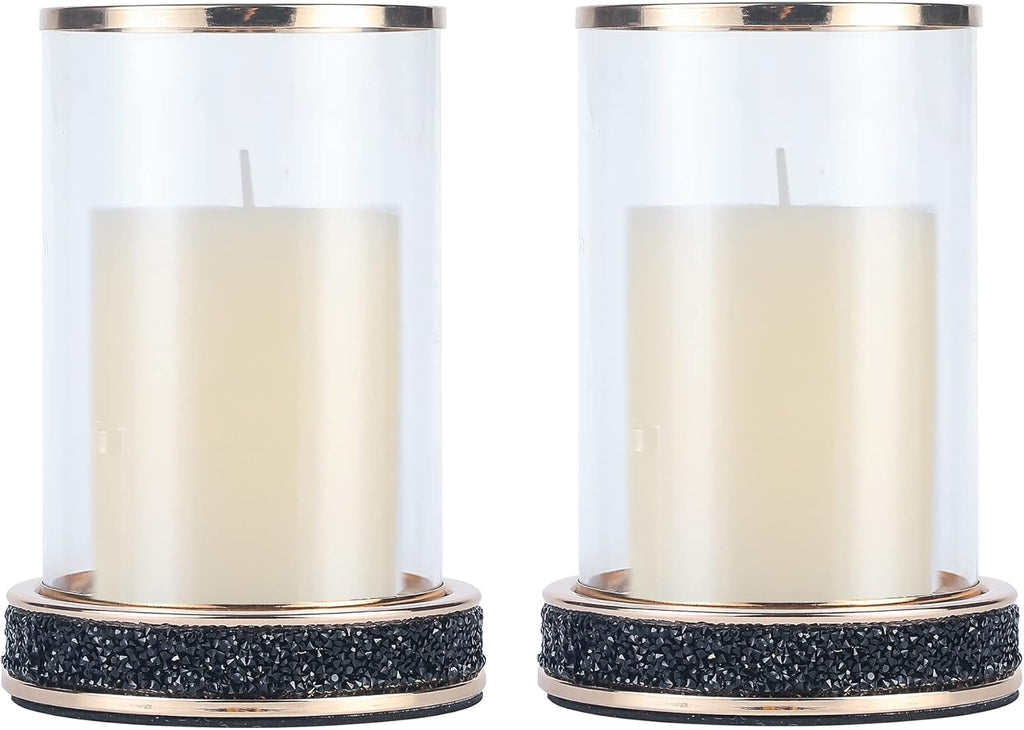 2 Pieces Silver Metal Candle Holder with Glass Hurricane Lid N774
