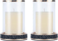 2 Pieces Silver Metal Candle Holder with Glass Hurricane Lid N774