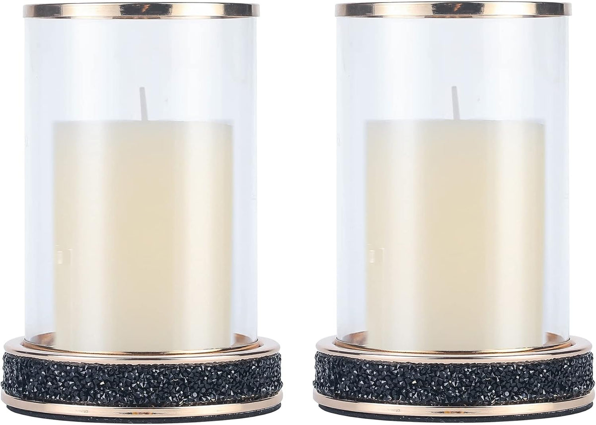 2 Pieces Silver Metal Candle Holder with Glass Hurricane Lid N774