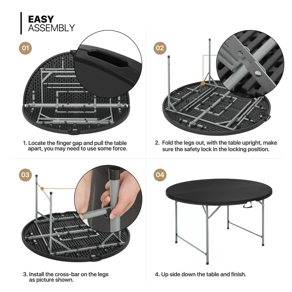 5 Ft Foldable Plastic Card Table and Chair Set, Black T55690