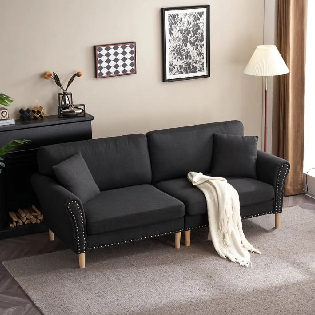 Black Upholstered 2-Seat Sofa with 2 Pillows Q381206